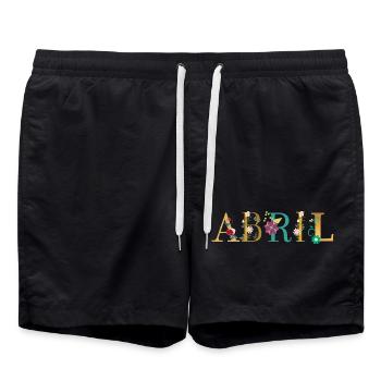 ABRIL Name Decorated with Flowers - Swim Trunks - black - Front - AI Model Male 185 light (185cm)
