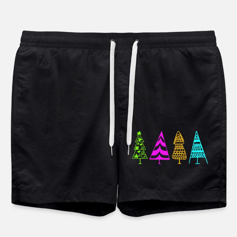 Bunte Weihnachtsbaum-Illustration - Badeshorts - Schwarz