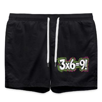 3x6=9 | Cooles Streetwear-Typo-Shirt - Badeshorts - Schwarz - Vorne - AI Model Male 185 light (185cm)