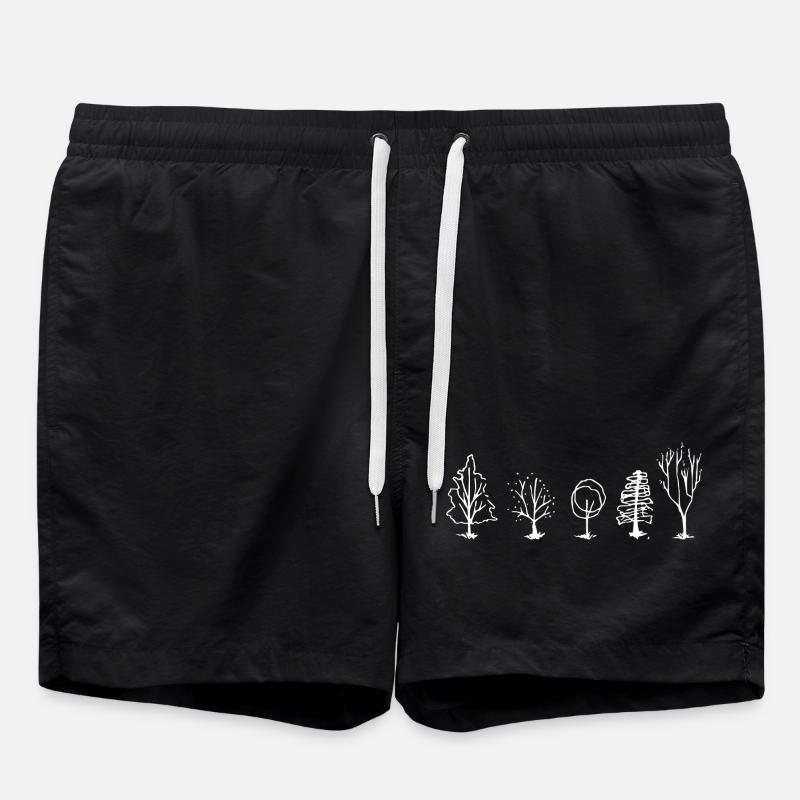 Five Tree Lineart Forest - Swim Trunks - black