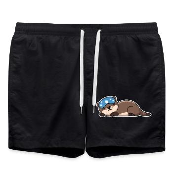 Adorable loutre endormie avec masque étoilé - Short de bain - noir - Devant - AI Model Male 185 light (185cm)