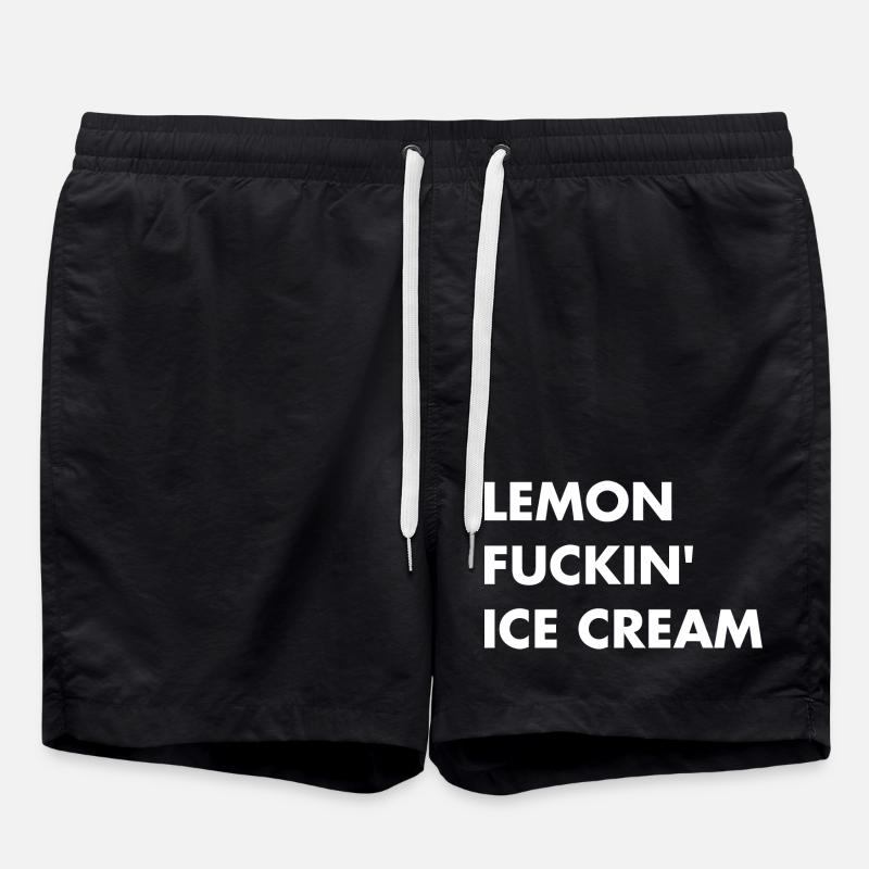 Lemon cream - white lettering - Swim Trunks - black