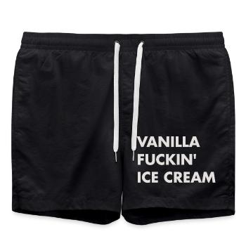 Vanille Eis - beiger Schriftzug - Badeshorts - Schwarz - Vorne - AI Model Male 185 light (185cm)