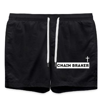 'Chainbreaker' – Faith-Based Clothes -Christianity - Swim Trunks - black - Front - AI Model Male 185 light (185cm)