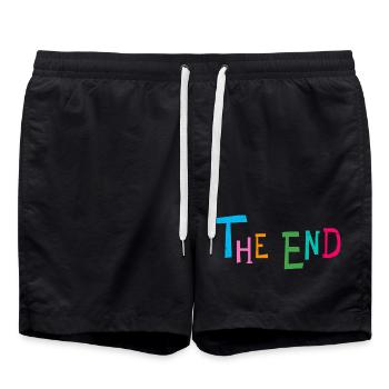 The End: Multicolour Playful Typography - Swim Trunks - black - Front - AI Model Male 185 light (185cm)