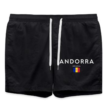 Flagge von Andorra, andorranischer Stolz - Badeshorts - Schwarz - Vorne - AI Model Male 185 light (185cm)
