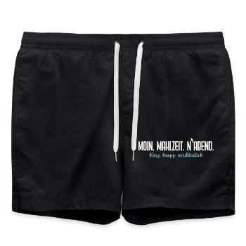 Moin Mahlzeit N'Abend – Norddeutscher Humor - Badeshorts - Schwarz - Vorne - AI Model Male 185 light (185cm)