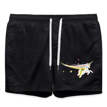 Magisches Einhorn – Farbenfrohe Illustration - Badeshorts - Schwarz - Vorne - AI Model Male 185 light (185cm)
