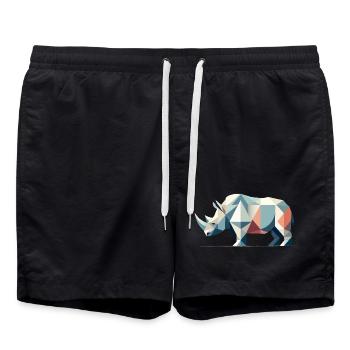 Geometric Rhinoceros – Powerful Elegance - Swim Trunks - black - Front - AI Model Male 185 light (185cm)
