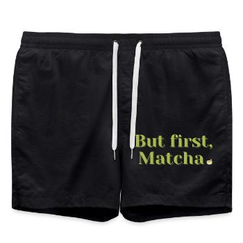 But First, Matcha – Tea & Wellness Gift - Swim Trunks - black - Front - AI Model Male 185 light (185cm)