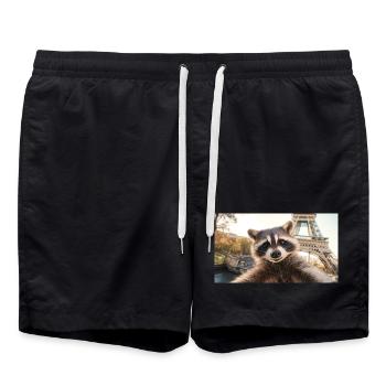 Raton laveur à Paris - Short de bain - noir - Devant - AI Model Male 185 light (185cm)