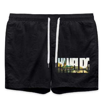 Hamburg Rathaus Skyline Kunst – Stadtbild Design - Badeshorts - Schwarz - Vorne - AI Model Male 185 light (185cm)