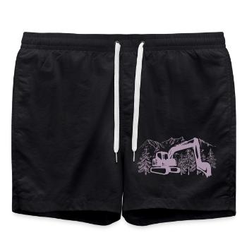 Excavator Silhouette Construction Equipment Operator Work - Swim Trunks - black - Front - AI Model Male 185 light (185cm)