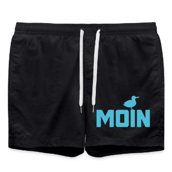 Moin Möwe Ahoi Nordsee Ostsee Küste Urlaub Strand - Badeshorts - Schwarz - Vorne - AI Model Male 185 light (185cm)