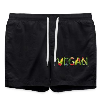 VEGAN Fruit and Vegetable Lettering Illustration - Swim Trunks - black - Front - AI Model Male 185 light (185cm)