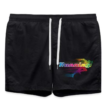 Farbenfroher Läufer im Sprint- Schriftzug „Running - Badeshorts - Schwarz - Vorne - AI Model Male 185 light (185cm)