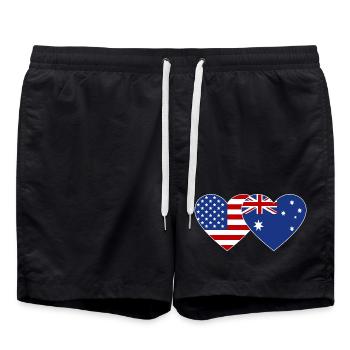USA Australien Flagge Herzform - Badeshorts - Schwarz - Vorne - AI Model Male 185 light (185cm)