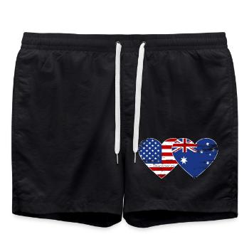 USA Australien Flagge Herzform used - Badeshorts - Schwarz - Vorne - AI Model Male 185 light (185cm)