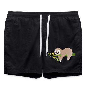 Relaxed Sloth – Charming Relax Motif - Swim Trunks - black - Front - AI Model Male 185 light (185cm)