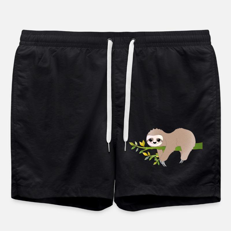 Relaxed Sloth – Charming Relax Motif - Swim Trunks - black