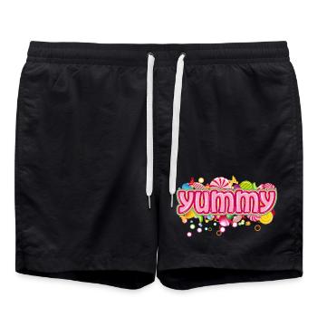 Yummy – candy-colored typography for those with a sweet tooth - Swim Trunks - black - Front - AI Model Male 185 light (185cm)