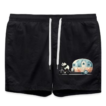Panda with caravan – Charming travel design - Swim Trunks - black - Front - AI Model Male 185 light (185cm)