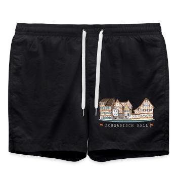 Schwäbisch Hall, Süddeutschland, Zeichnung - Badeshorts - Schwarz - Vorne - AI Model Male 185 light (185cm)