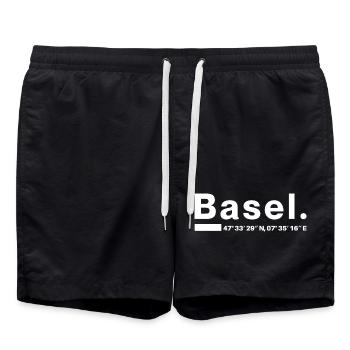 Basel Koordinaten - Badeshorts - Schwarz - Vorne - AI Model Male 185 light (185cm)