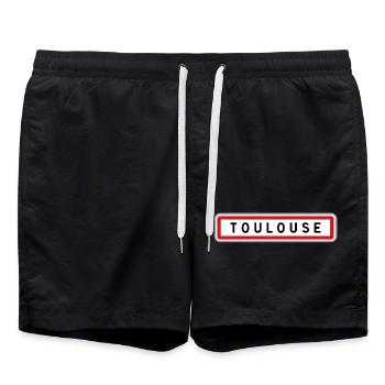 Panneau d'entrée de ville de Toulouse, Haute-Garon - Short de bain - noir - Devant - AI Model Male 185 light (185cm)