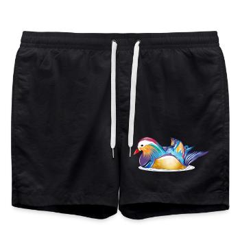 Colourful mandarin duck on the water – colourful elegance - Swim Trunks - black - Front - AI Model Male 185 light (185cm)