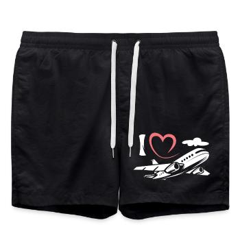 I Love Airplanes - Aviation and Pilots Symbol - Swim Trunks - black - Front - AI Model Male 185 light (185cm)