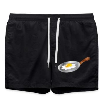 Spiegelei in Pfanne – Frühstück mit Retro-Charme - Badeshorts - Schwarz - Vorne - AI Model Male 185 light (185cm)