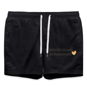 Heute bin ich mein Lieblingsmensch – Selbstliebe - Badeshorts - Schwarz - Vorne - AI Model Male 185 light (185cm)