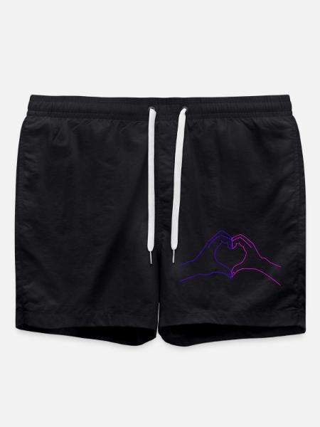 Personalized Heart Motif for Couples – Hand Design - Swim Trunks - black