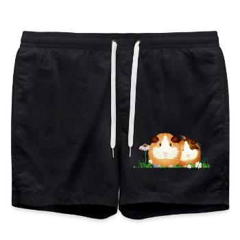 Two guinea pigs in the meadow – harmony - Swim Trunks - black - Front - AI Model Male 185 light (185cm)