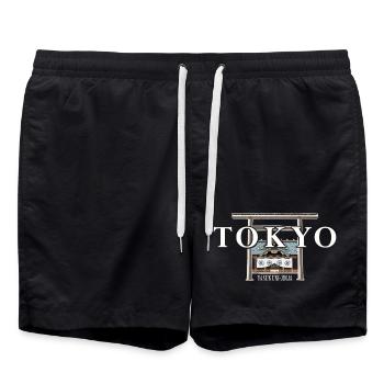 Tokyo, Yasukuni Jinja, Dessin à la main Japon - Short de bain - noir - Devant - AI Model Male 185 light (185cm)