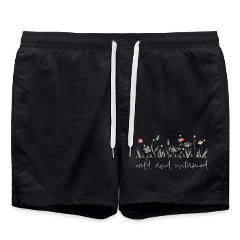 Wild and Untamed - Meadow Flowers Saying - Swim Trunks - black - Front - AI Model Male 185 light (185cm)