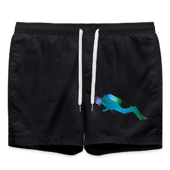 Silhouette de plongeur dans les tons bleu-vert - Short de bain - noir - Devant - AI Model Male 185 light (185cm)