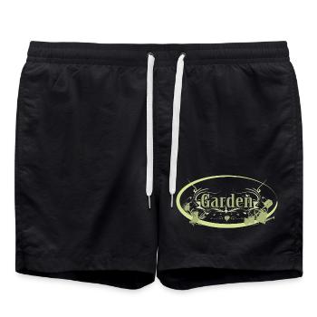 English Vintage Garden Sign with Tools - Swim Trunks - black - Front - AI Model Male 185 light (185cm)