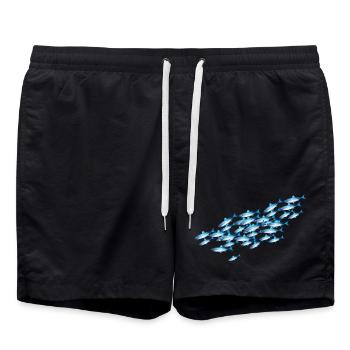 Glowing blue school of fish in the water - Swim Trunks - black - Front - AI Model Male 185 light (185cm)