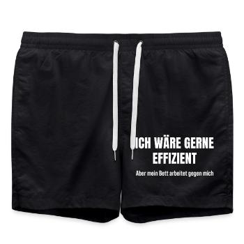 Morgenroutine gescheitert – Bett war stärker - Badeshorts - Schwarz - Vorne - AI Model Male 185 light (185cm)