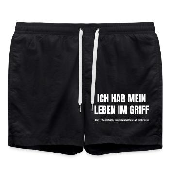 Mein Leben ist im Griff – sagt die Theorie - Badeshorts - Schwarz - Vorne - AI Model Male 185 light (185cm)