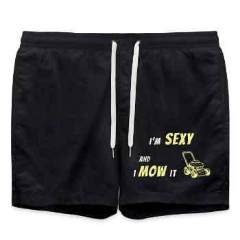 Ich bin sexy und ich mähe es – lustiges Rasenpflege-T-Shirt - Badeshorts - Schwarz - Vorne - AI Model Male 185 light (185cm)