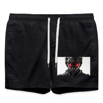 Futuristic robot with red glowing eyes - Swim Trunks - black - Front - AI Model Male 185 light (185cm)