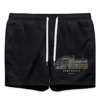Copenhagen, Old Harbor Hand Drawn Houses - Swim Trunks - black - Front - AI Model Male 185 light (185cm)