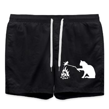 Silent Observer Cat by Campfire - Swim Trunks - black - Front - AI Model Male 185 light (185cm)