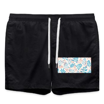 Watercolor leaf design in pastel shades - Swim Trunks - black - Front - AI Model Male 185 light (185cm)