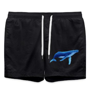 Baleine en bleu avec des motifs marins - Short de bain - noir - Devant - AI Model Male 185 light (185cm)