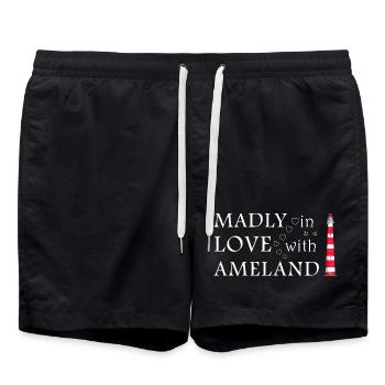Ameland, Madly in Love, Niederlande - Badeshorts - Schwarz - Vorne - AI Model Male 185 light (185cm)