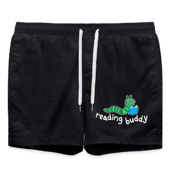 Reading friend Cute bookworm with book - Swim Trunks - black - Front - AI Model Male 185 light (185cm)